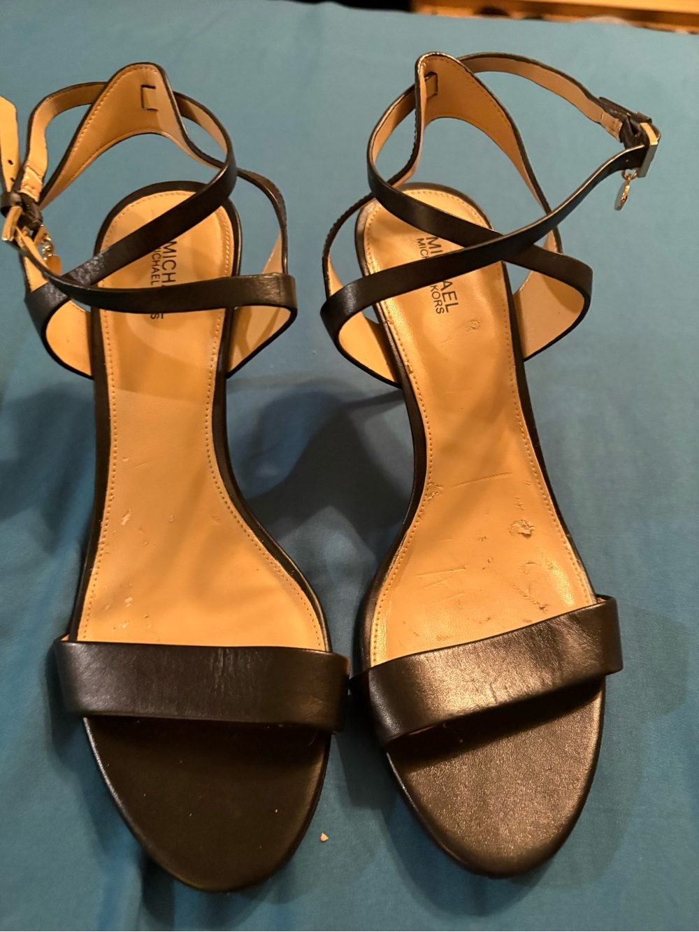 Michael Kors Black Leather Crisscross Ankle Strap Heels